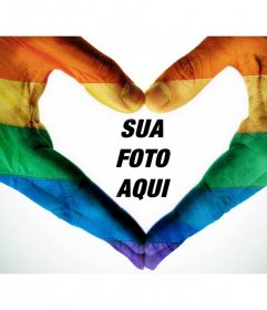 Efeito da foto de duas mãos com cores do arco-íris 