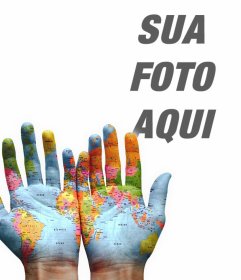 Efeito da foto das mãos do mundo por sua foto com 