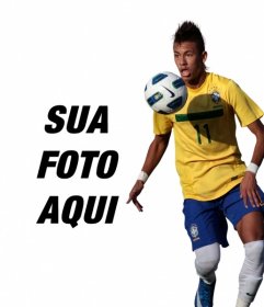 Fotomontagem onde você pode adicionar uma foto ao lado de Neymar Júnior com Brasil camisa