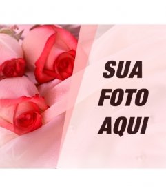 Fotomontagem romântico para colocar uma foto de seu parceiro com algumas rosas em seda, pérolas e flashes de luz