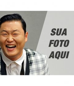 Criar fotomontagens com PSY cantor, criador do famoso estilo de Gangnam, acrescentando uma fotografia que aparece com um filtro cinza