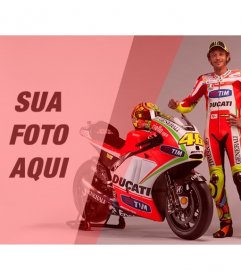 Criar uma fotomontagem com Valentino Rossi, piloto da motocicleta, com sua bicicleta vermelha e branca e um filtro vermelho para sua foto
