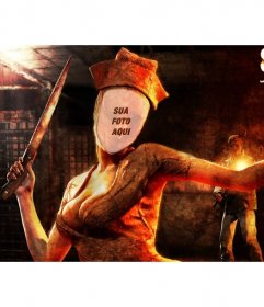 Crie uma foto montagem com a enfermeira zumbi terrível de Silent Hill