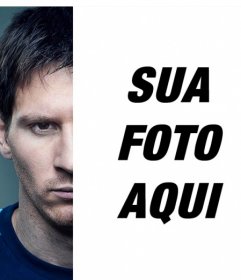 Criar uma fotomontagem com metade do rosto Messi rivalizando com o seu para o lado oposto