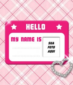 Criar colagens com um cartão-de-rosa com estrelas e um coração brilhante no qual você pode colocar uma foto e nome completo em um tecido rosa