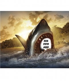 Fotomontagem para colocar entre as mandíbulas de um grande tubarão branco. Envie a foto e