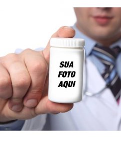 Fotomontagem para colocar sua foto em um frasco de comprimidos realizada por um médico e personalizado com texto online