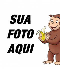 Quadro de imagem com o personagem Curious George piqueniques um efeito editável de banana