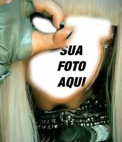 Close up de seu rosto com o estilo de Lady Gaga edição deste fotomontagem 