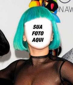 Fotomontagem de Lady Gaga com um penteado verde, onde pode colocar seu rosto 