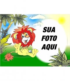 Photo frame desenhado leão sorridente na selva