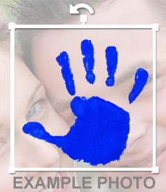 Etiqueta uma marca de mão em tinta azul