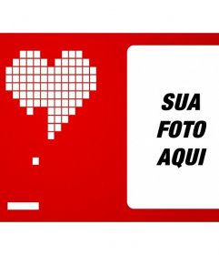 Amor moldura com um coração branco feito com fundo vermelho imitando pixels em um jogo de arcade tipo de ping pong retro