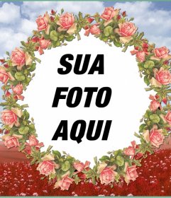 Moldura com uma ilustração de flores cor de rosa para suas fotos