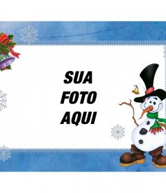 Criança quadro de imagem com um boneco de neve, sorrindo