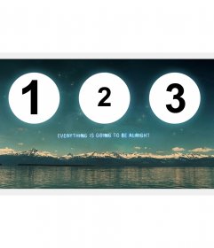 Colagem de três fotos em um fundo das montanhas e do lago em uma cena noturna