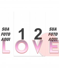 Quadro para fazer suas fotomontagens com 4 fotos por trás da palavra "amor"