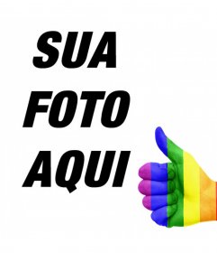Mão com o polegar para cima ea bandeira do arco-íris para adicionar em suas fotos