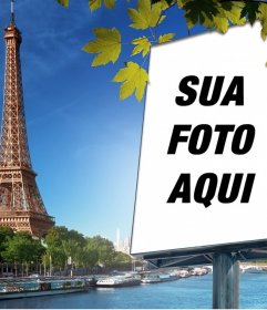 Fotomontagem com a cidade de Paris e da Torre Eiffel no fundo para colocar sua foto em um outdoor