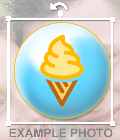 Placa com sorvete de baunilha como um pino em suas fotos. Esta etiqueta on-line