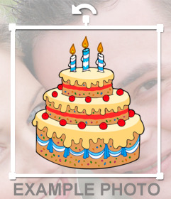 Etiqueta com bolo de aniversário de baunilha, cerejas e velas. Coloque esta torta desenhos