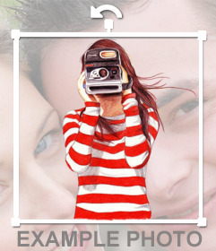 Etiqueta de uma menina segurando uma Polaroid
