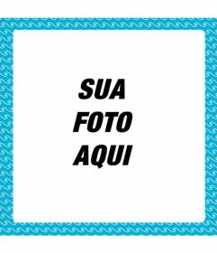 Photo frame quadrado azul com ondas de água branca desenhada