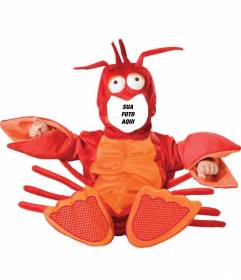 Crianças fotomontagem para colocar seus babys enfrentar em um disfarce de lagosta