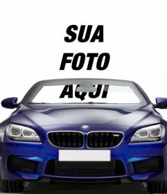 Dirigir um conversível BMW azul com esta fotomontagem em que você pode colocar sua foto para parecer que você está dirigindo um carro