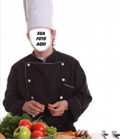 Fotomontagem de um chef com chapéu e cozimento uniforme para personalizar em linha