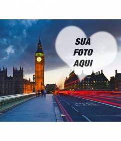Amor fotomontagem em Londres, com o Big Ben ao fundo e um coração semitransparente para colocar a foto que você deseja