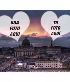 Colagem de amor com uma fotografia de Roma e dois corações em que para colocar sua foto de você e seu amor