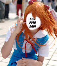 Fotomontagem de uma menina cosplay vestido como desenhos manga