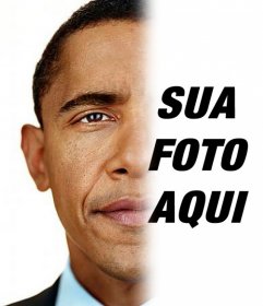 Criar uma fotomontagem com o rosto do presidente Obama misturado com metade do seu