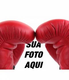 Fotomontagem com um par de luvas de boxe vermelhas para colocar a sua foto no fundo como se você é um boxeador
