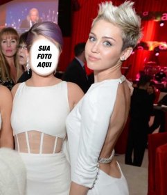 Fotomontagem para ser a próxima Miley Cyrus no Oscar partido loira de vestido branco