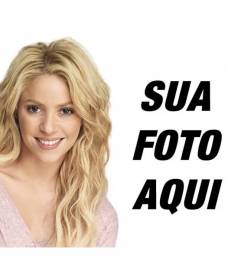 Fotomontagem com Shakira loira com cabelo ondulado longo para colocar a sua foto e texto