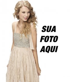 Fotomontagem com Taylor Swift em um vestido brilhante para aparecer com ela em uma foto e personalizar com texto