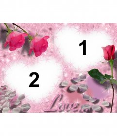 Cartão para o seu amor, coração com rosa. Personalizável com 2 fotos