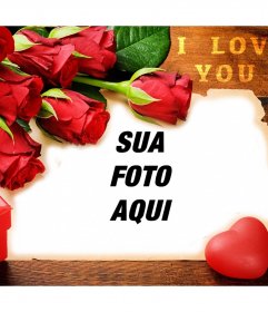 Cartão do amor com rosas vermelhas para editar com as suas fotos 