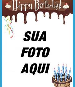 Cartão do feliz aniversario com borda chocolate derretido 
