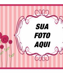 Cartão postal Dia das Mães com fundo rosa com flores para colocar a sua foto e texto para felicitá-la