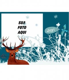 Frame do Natal para fotos com uma rena e flocos de neve 
