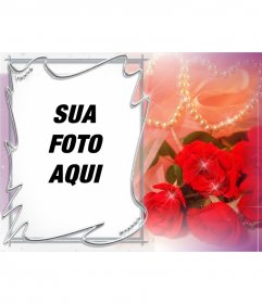 Cartão para Valentine customizável com uma foto de rosas e pérolas