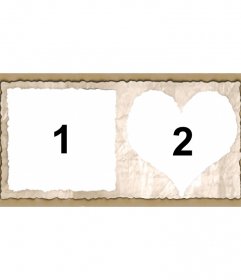 Moldura para duas fotos com bordas em forma de coração e quadrado de papel. Adicione duas imagens e você pode enviar ou salvar o layout personalizado