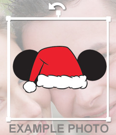 Etiqueta das orelhas do Mickey com chapéu de Santa para suas fotos 