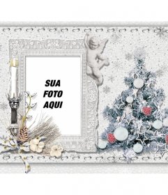 Cartão de Natal para personalizar com sua foto, uma árvore e uma vela