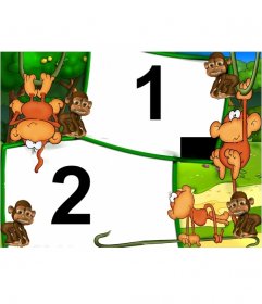 Moldura de macacos na selva para crianças, onde você pode colocar duas fotos