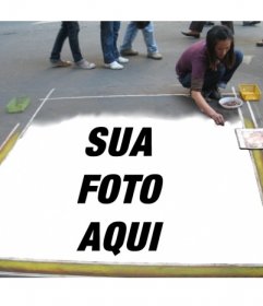 Fotomontagem para inserir sua imagem no chão pintado por um artista de rua