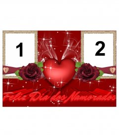 Moldura para duas fotos de amor, elogiando o Dia dos Namorados, Dia dos Namorados. Use este efeito para criar um cartão personalizado, online e gratuito